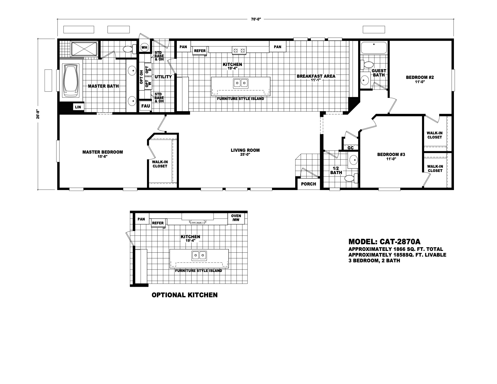 Cavco 3 Bedroom Manufactured Home CAT2870A for 158516