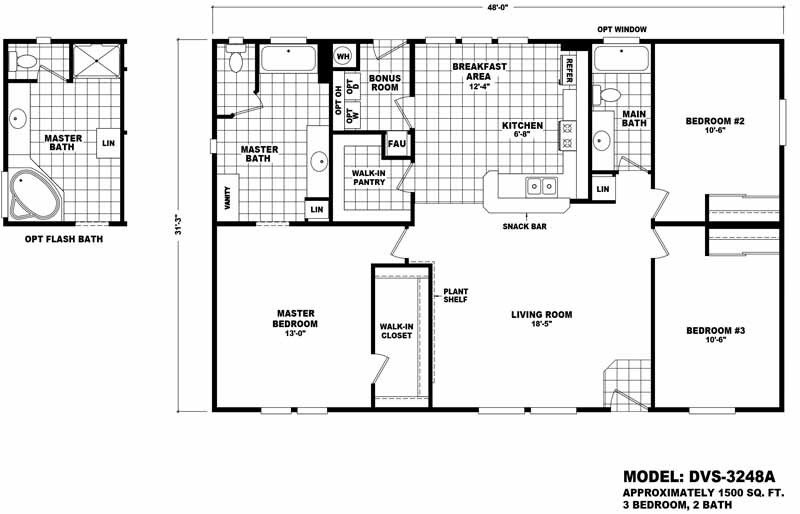 Homes Direct Modular Homes - Model DVS3248A - Floorplan