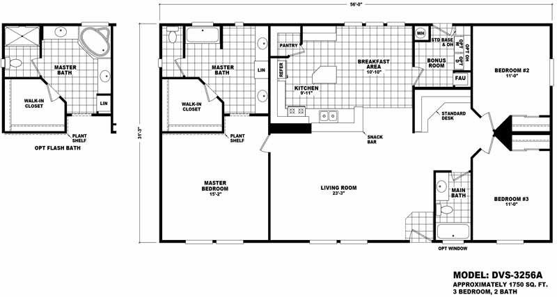 Homes Direct Modular Homes - Model DVS3256A - Floorplan