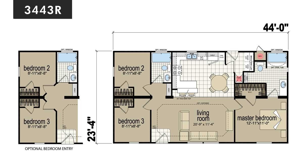 Homes Direct Modular Homes - Model CM3443R - Floorplan