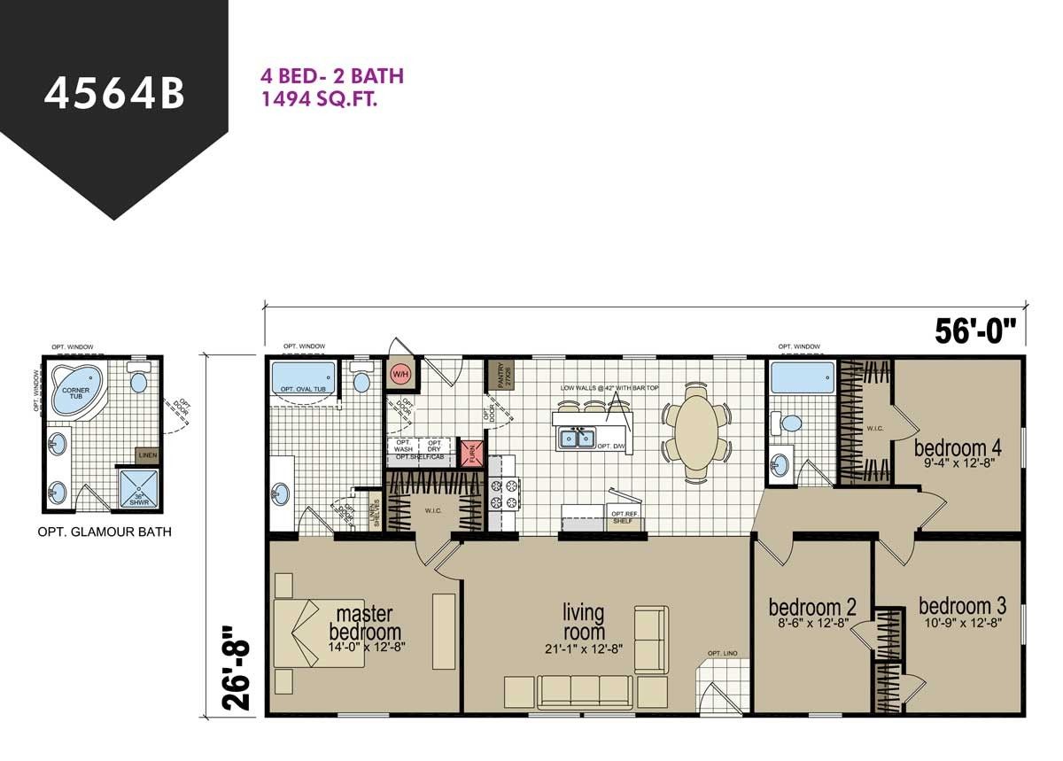 Homes Direct Modular Homes - Model CM4564B - Floorplan