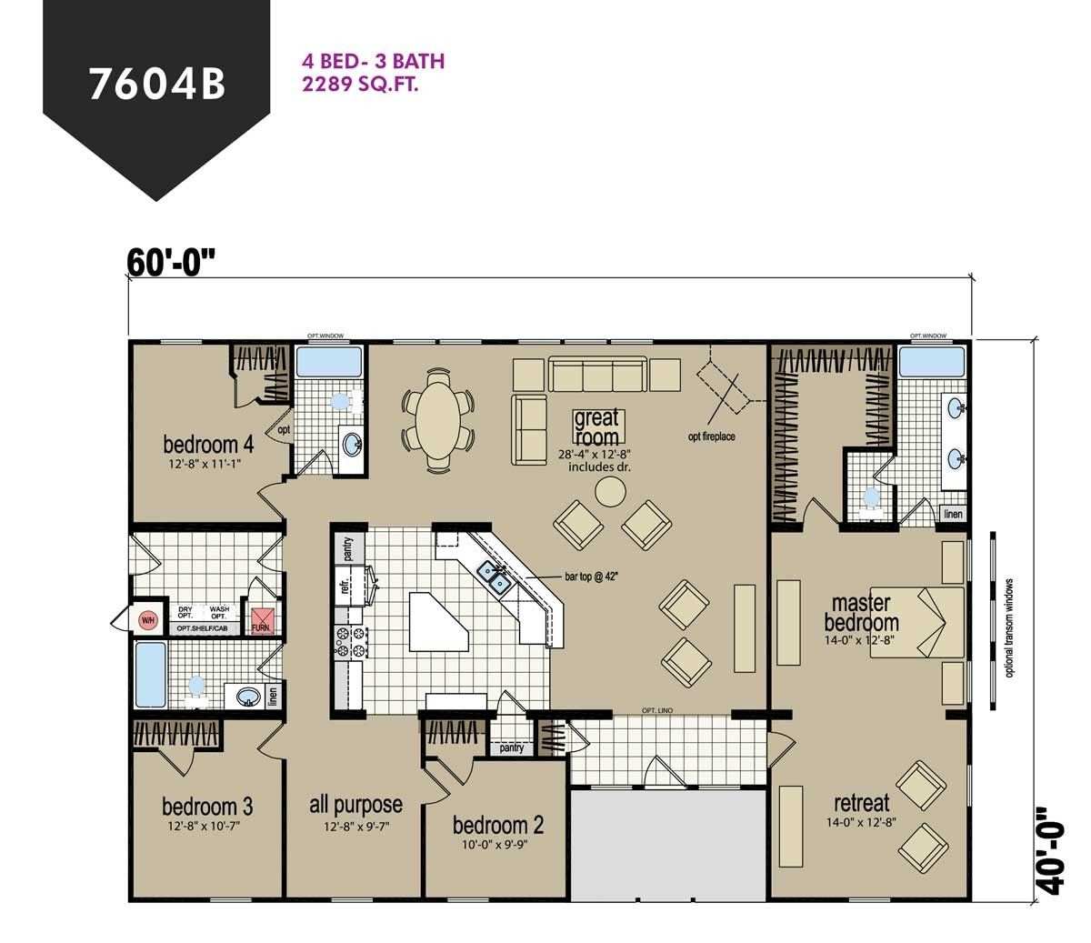 Homes Direct Modular Homes - Model CM7604B - Floorplan
