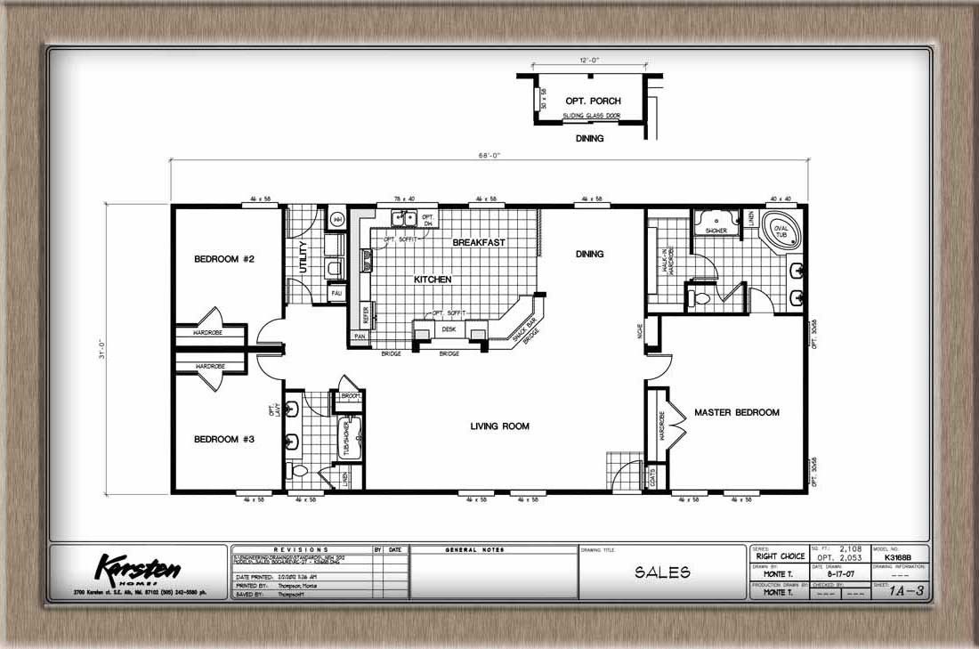 Homes Direct Modular Homes - Model K3168B - Floorplan