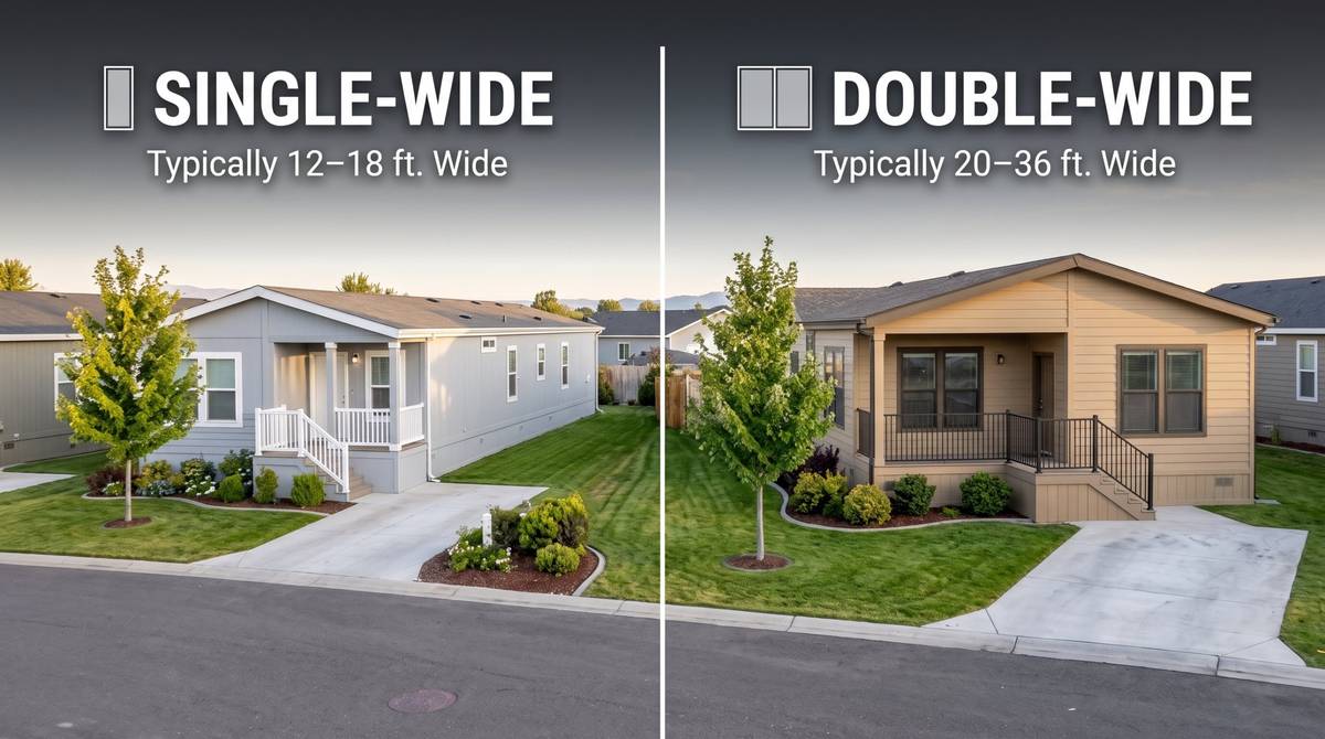 Single-wide and double-wide manufactured homes side by side